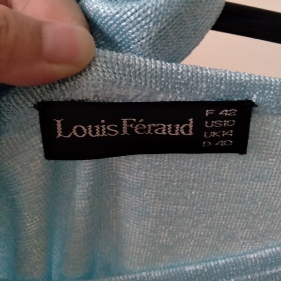 Vintage Louis Feraud 90s Blue Shimmery Boatneck Top with Matching Scarf Size 10 - Picture 4 of 5